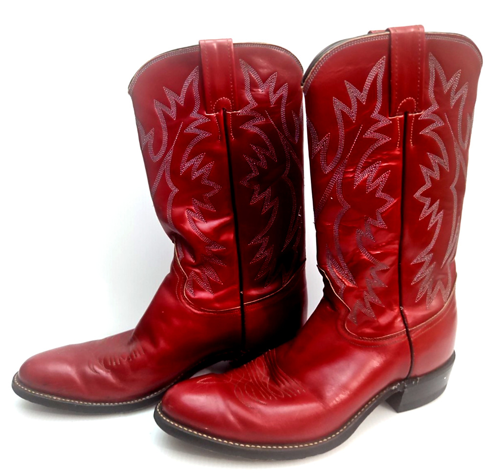 Vintage White Label Justin L2813 Cherry Red Leather Cowboy Boots Women 7A narrow